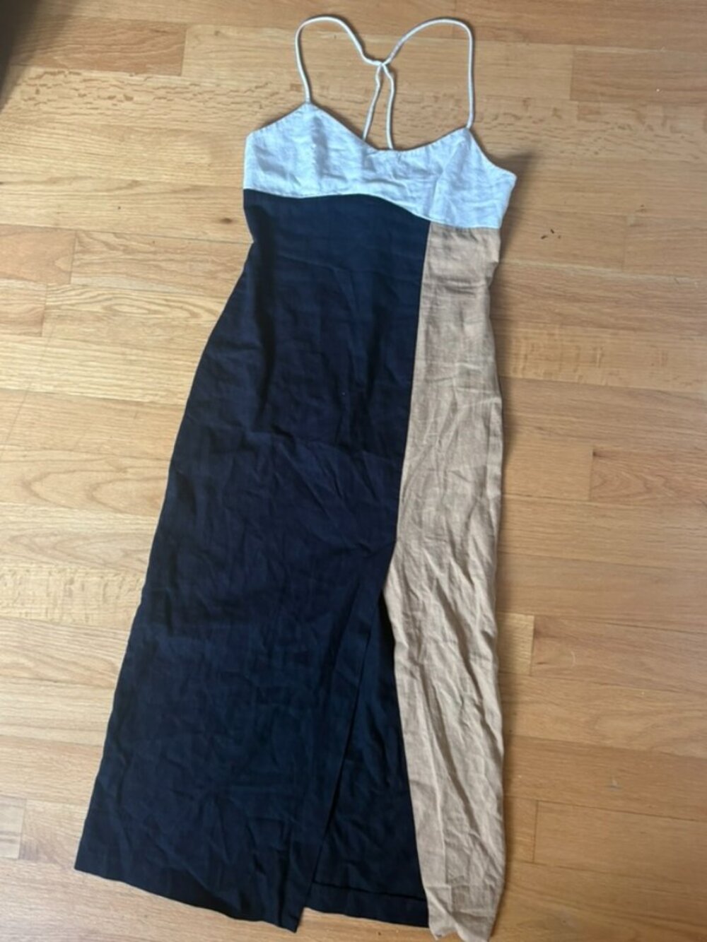 Zara Linen Colorblock Long Midi Dress with Slit Size S